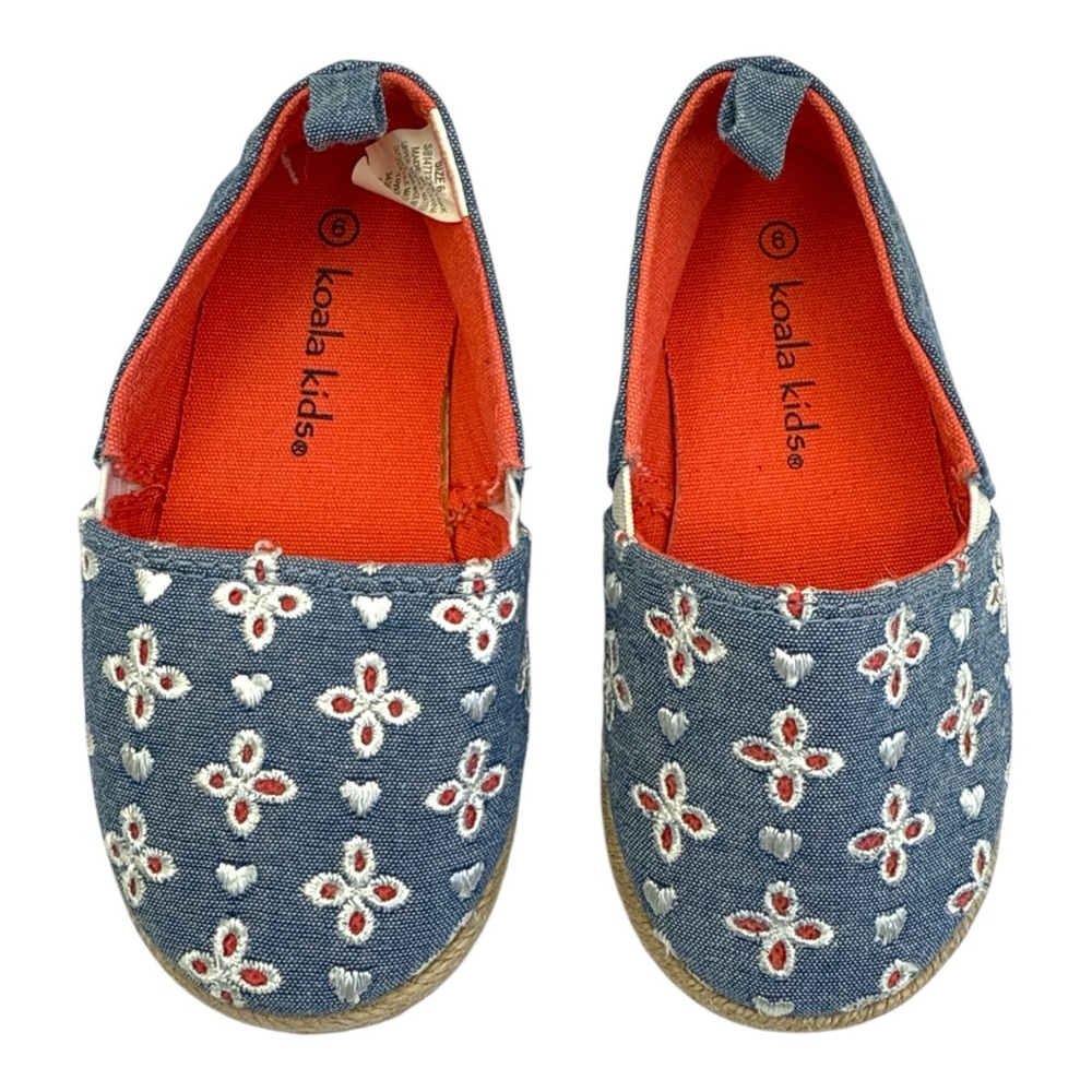 Koala Kids Toddler Girls Denim Floral Embroidered Slip-On Shoes Blue Sz 6